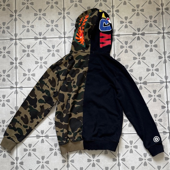 A Bathing Ape Bape Shark Gull Zip Black and Green Camo Hoodie, Men’s M - Picture 5 of 7